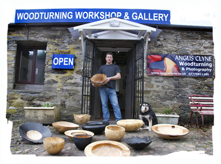 Angus Clyne at his woodturning workshop and gallery